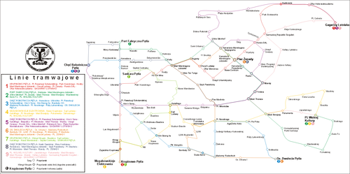 Mapa sieci tramwajowej Genosse-Wanda-Stadt