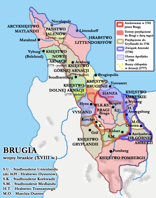 Mapa Brugii w XVIII wieku