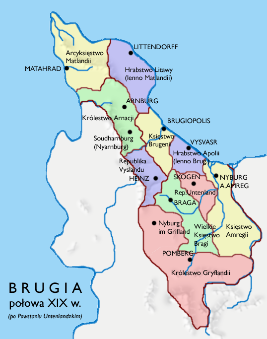 Mapa Brugii w XIX wieku