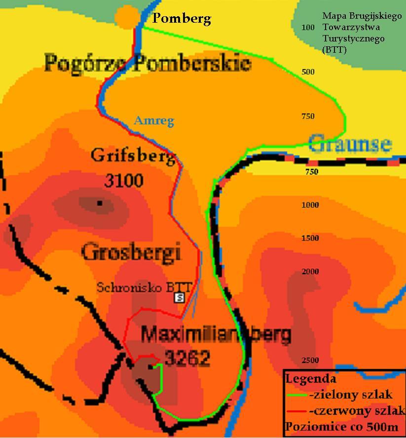 Mapa turystyczna pasma górskiego Grosbergów